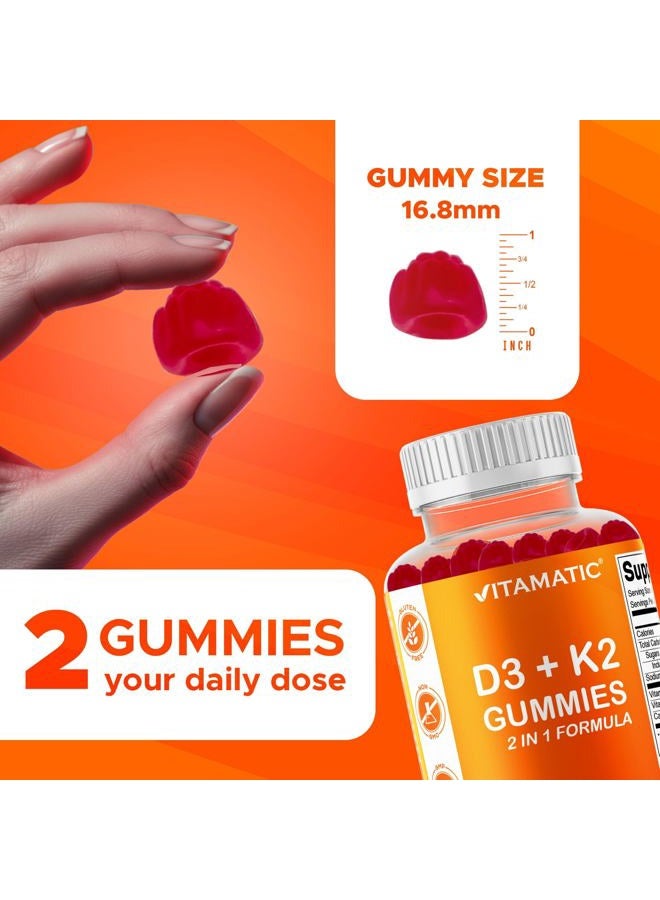 Vitamatic Vitamin D3 + K2 Gummies – 60 Count | Supports Bone, Heart & Immune Health – Promotes Calcium Absorption – Plant-Based, Non-GMO, Gluten-Free - Image 3